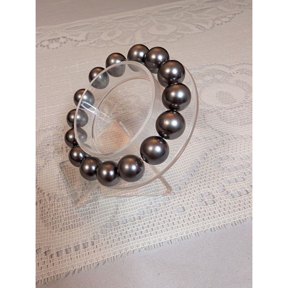 intage Chunky Dark Gray Tahitian Style Pearl Elastic Bead Bracelet